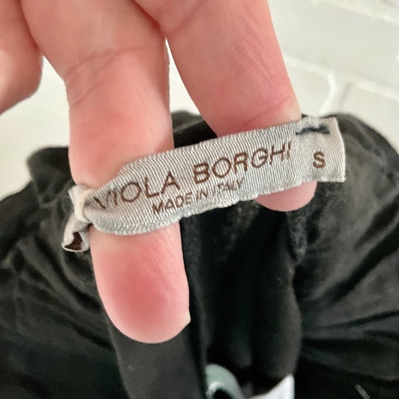 Viola Borghi Linen Pants Baggy Wide leg Parachute Cropped Paper Waist Pockets S - Picture 14 of 16